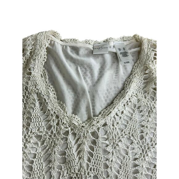 Emma James Cream Crochet Blouse Sz XL Long-Sleeve Lined Top V-Neck - Picture 3 of 6